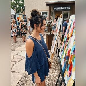 Ashley By 26 International Blue Cold Shoulder Light Weight Sweater